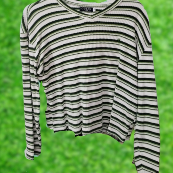 Guess Tops - Guess extra large green and cream striped top